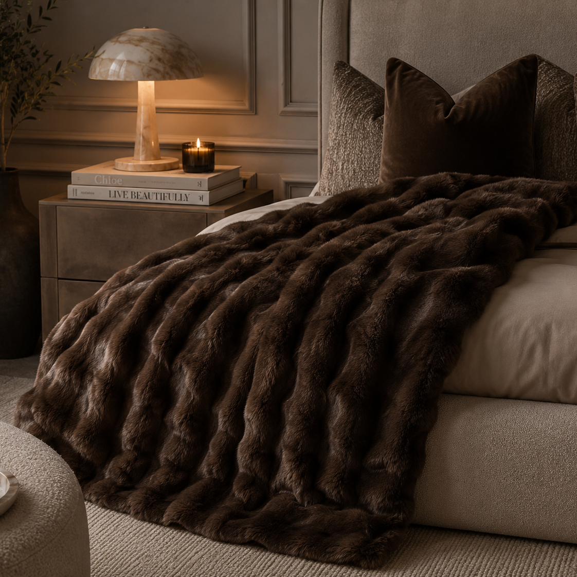 Luxury Chocolate Brown Fur Throw Blanket