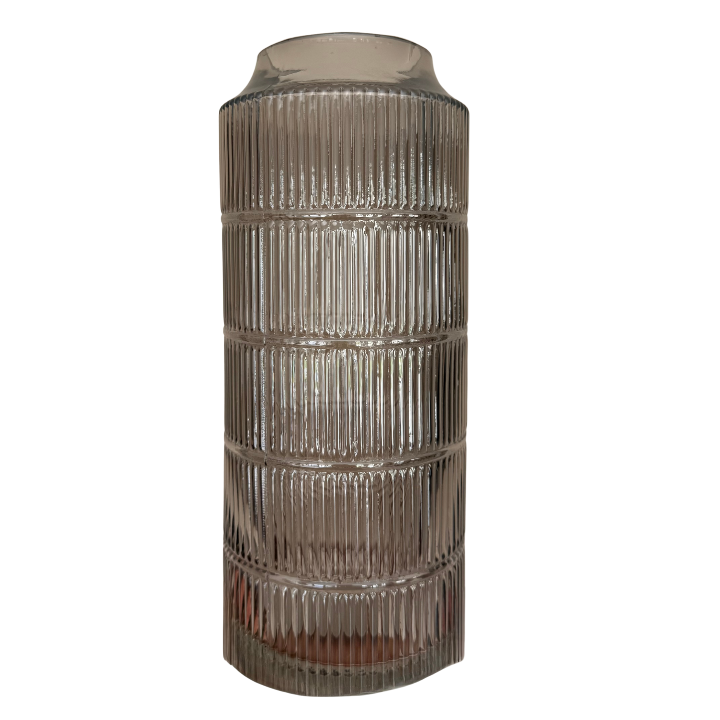 Large Grey Smoked Glass Ribbed Vase