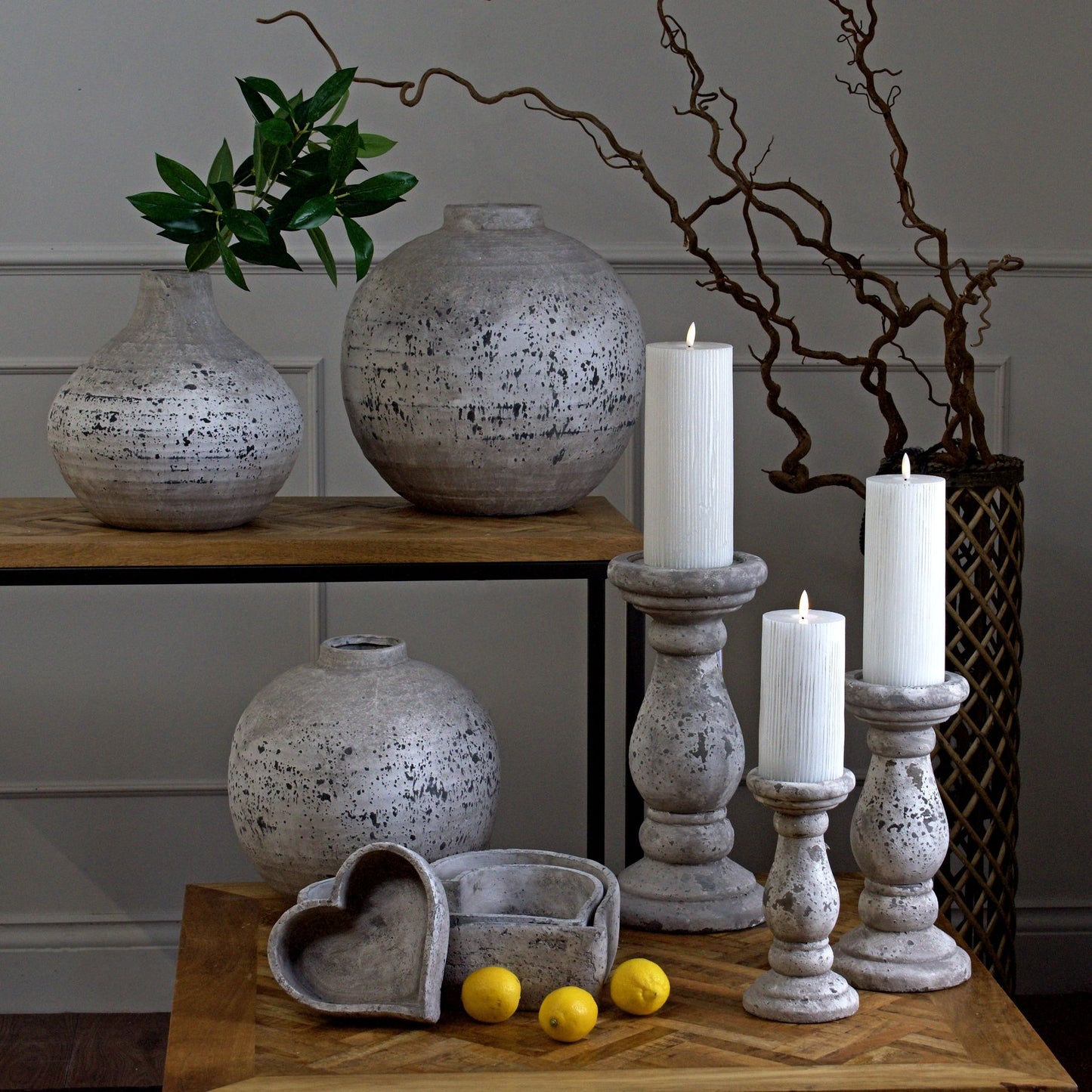 Medium Stone Ceramic Column Candle Holder