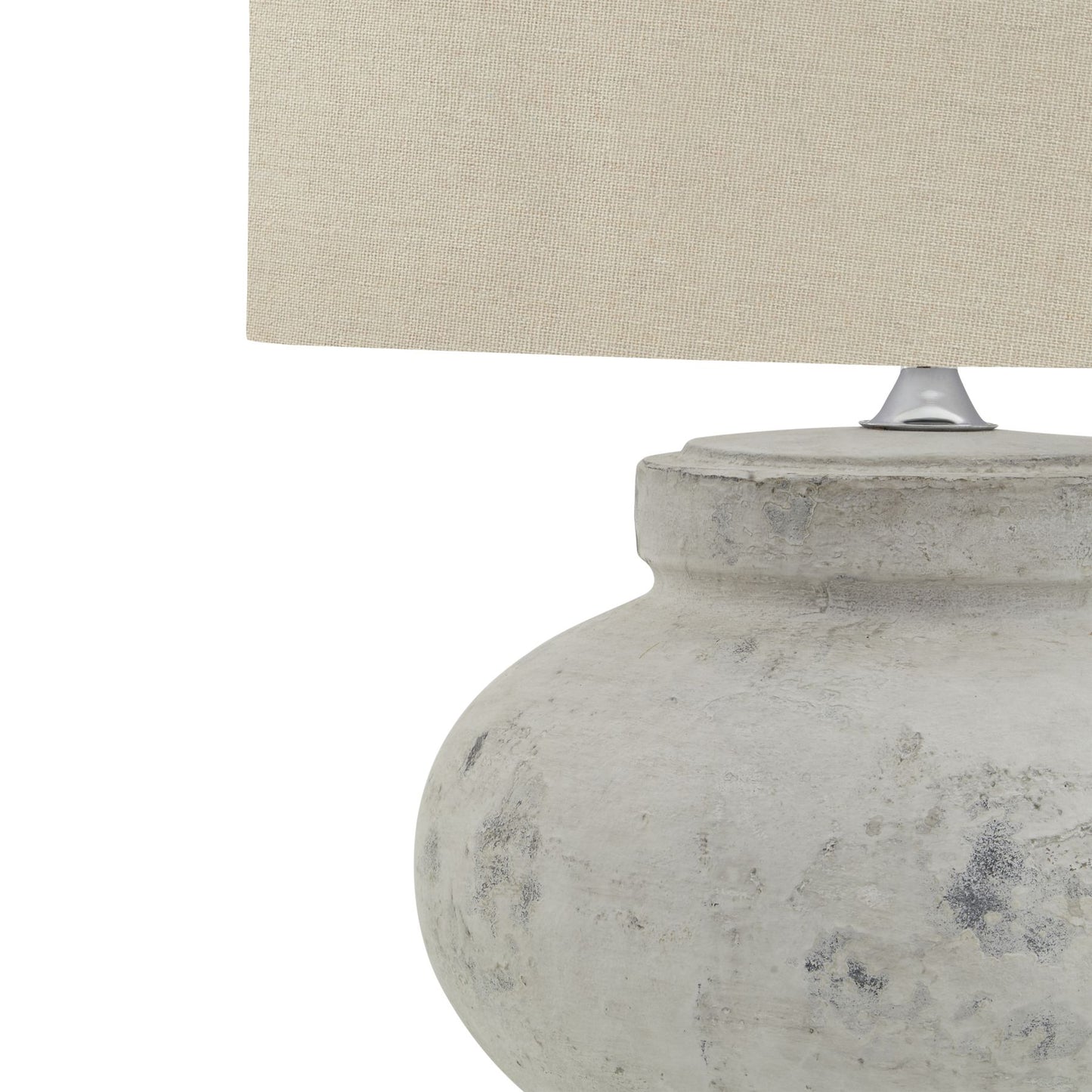 Antique White Stone Effect Round Ceramic Table Lamp With Linen Shade