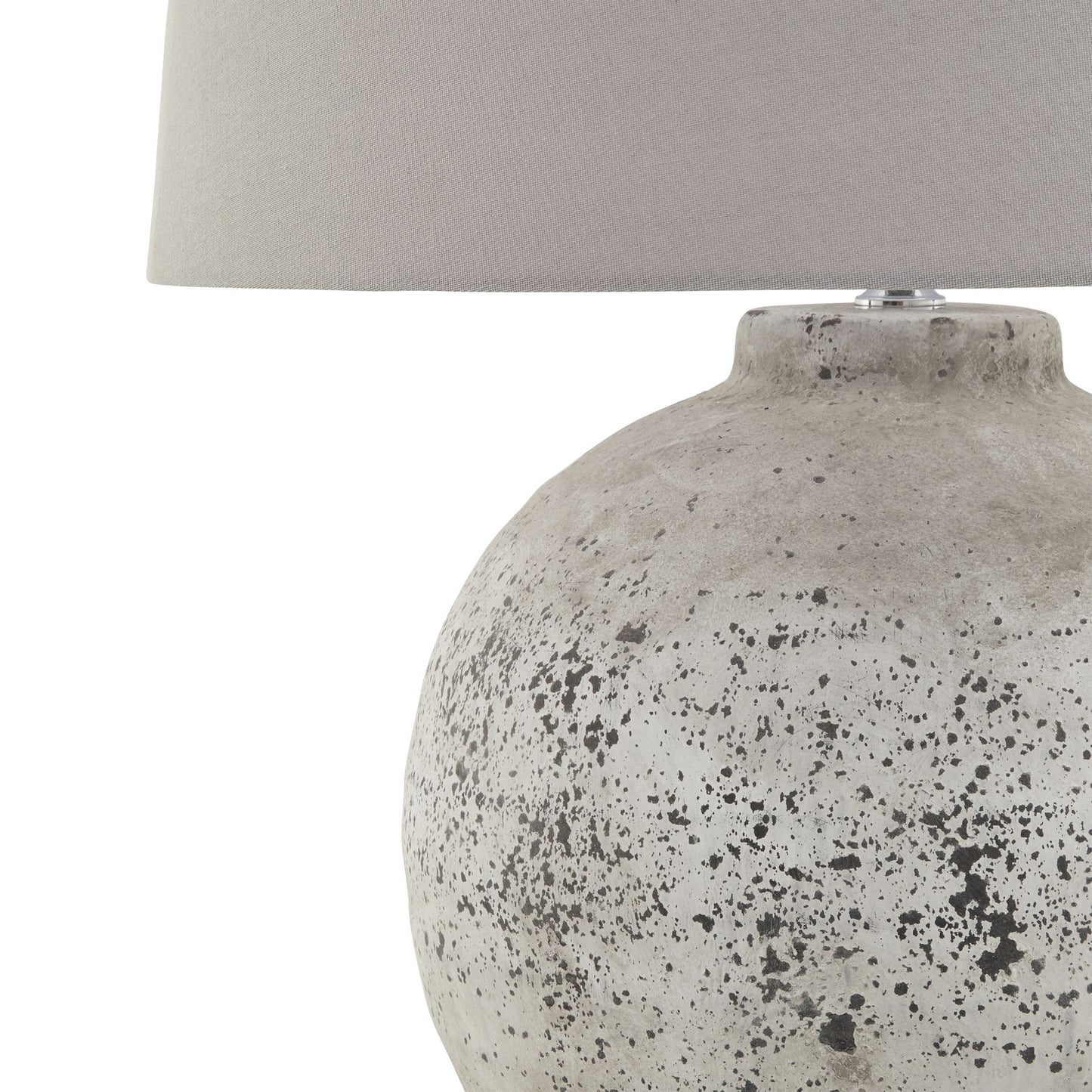 Large Stone Ceramic Lamp With Grey Fabric Shade