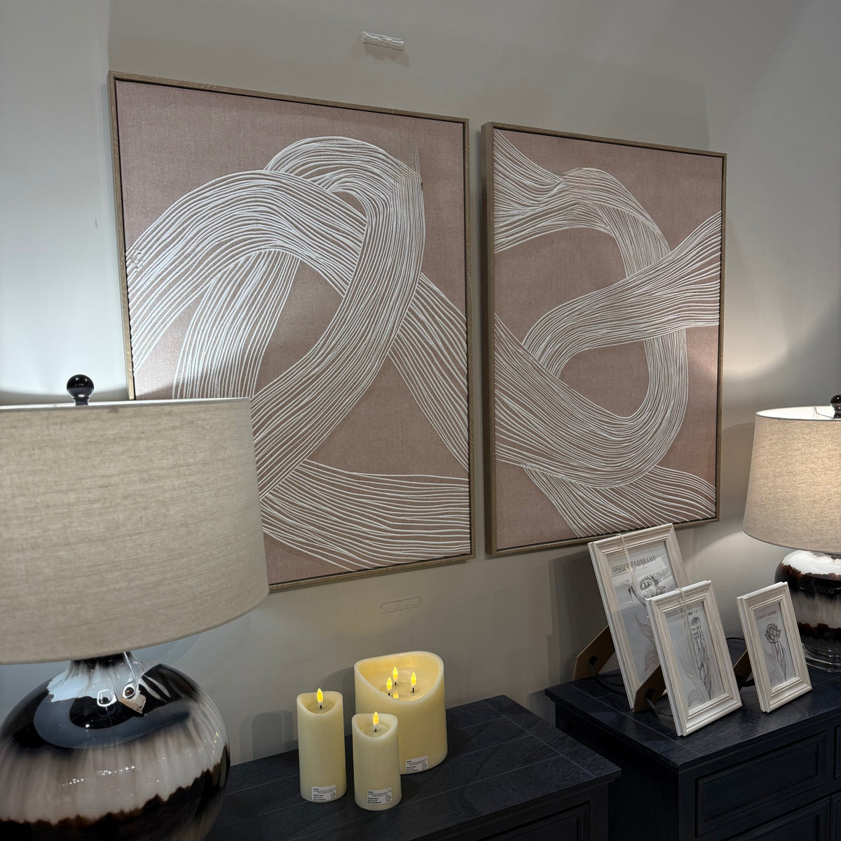 Beige Line Art Famed Canvas Wall Art