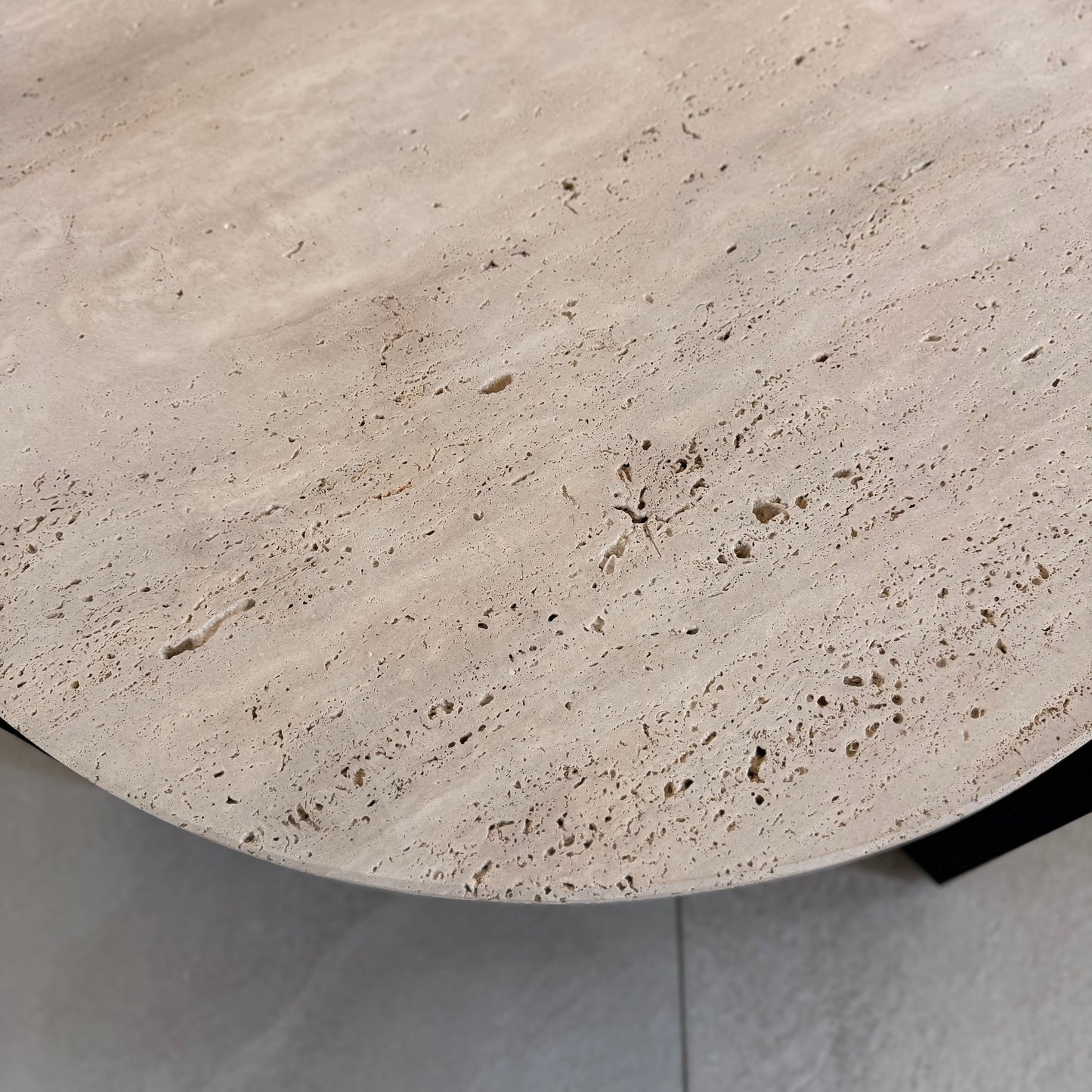 Coffee Table Black Acacia Wood With Travertine Top