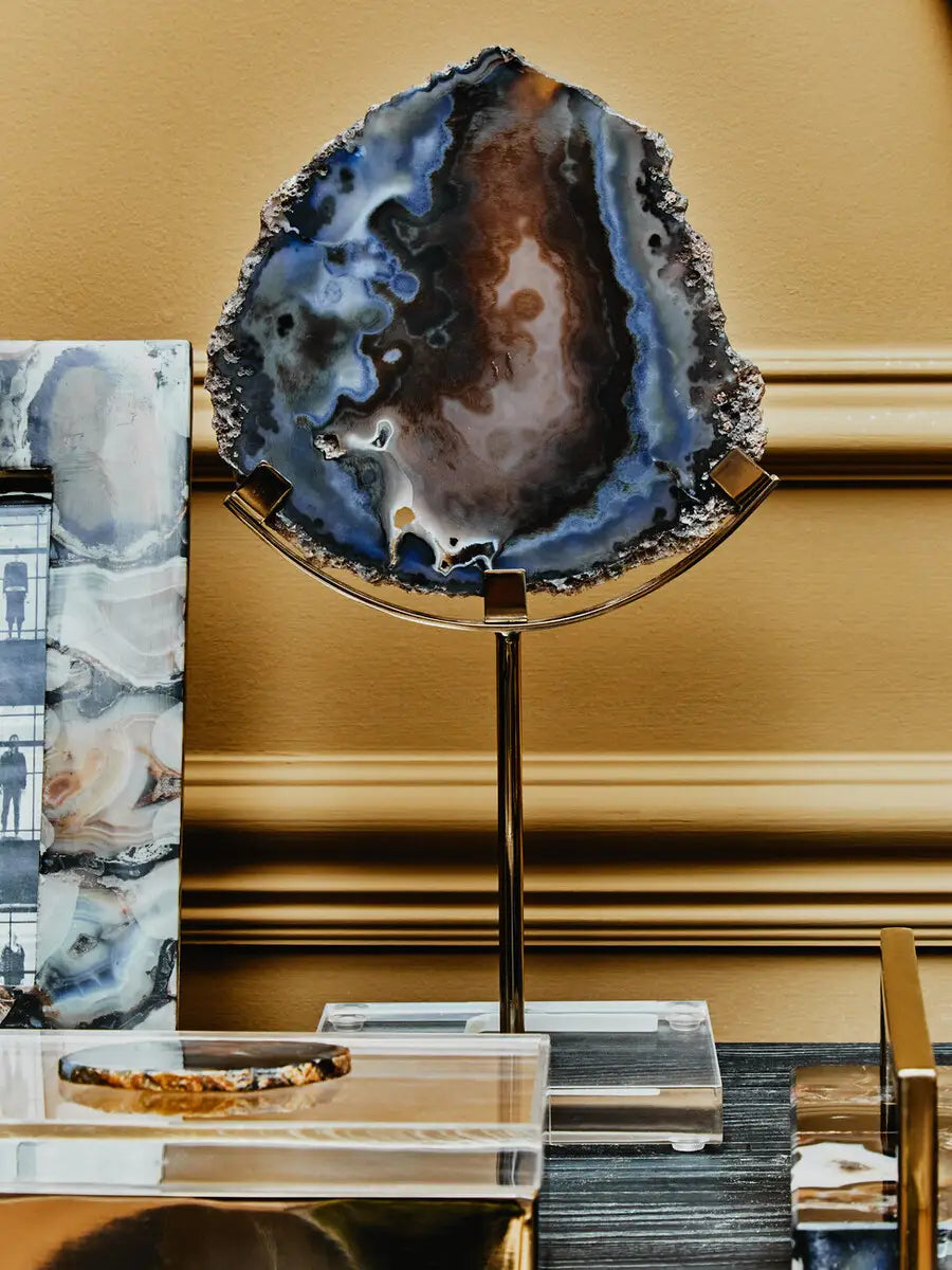 Brown & Gold Agate Crystal Sculpture