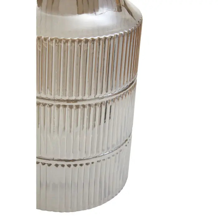 Large Grey Smoked Glass Ribbed Vase