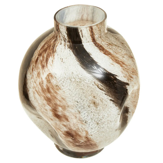 Round Glass Neutral Marbled Vase | Small