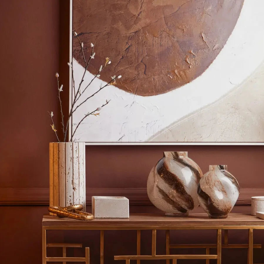 Round Glass Neutral Marbled Vase | Large
