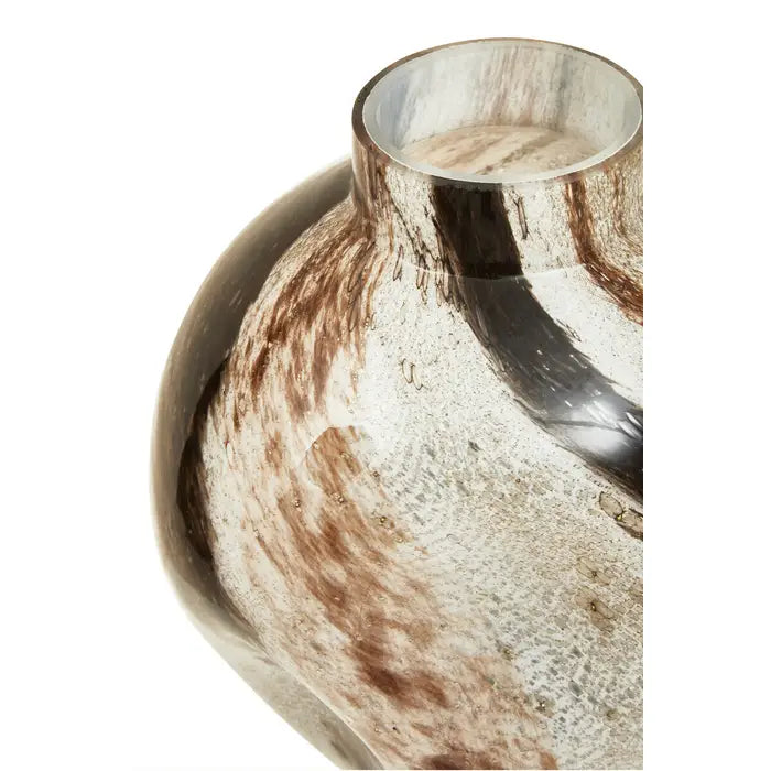 Round Glass Neutral Marbled Vase | Small