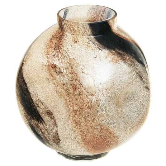 Round Glass Neutral Marbled Vase | Large