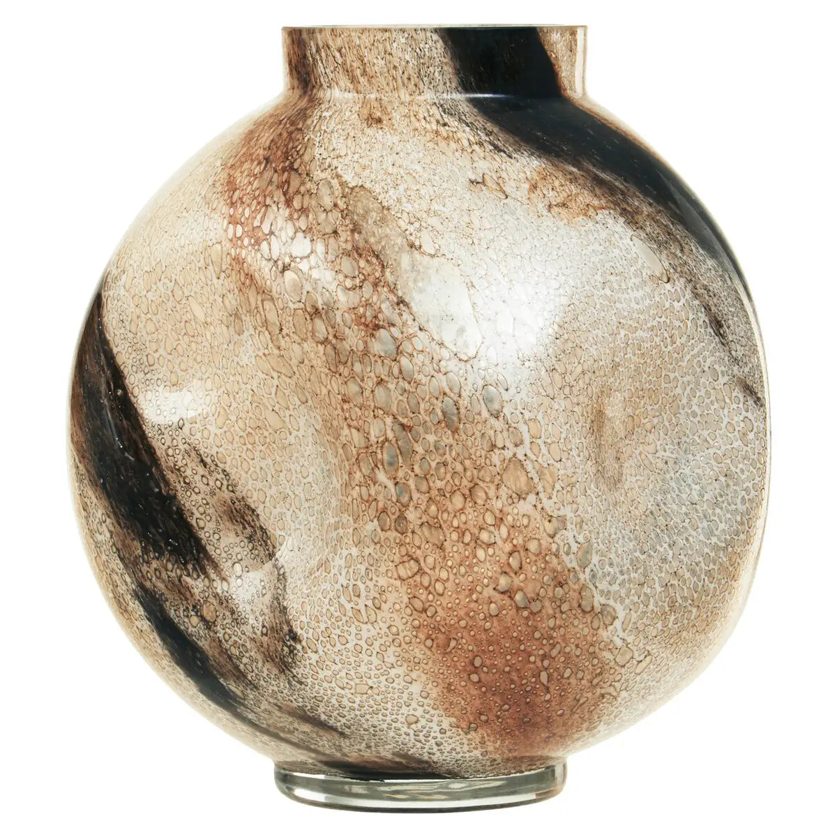 Round Glass Neutral Marbled Vase | Large