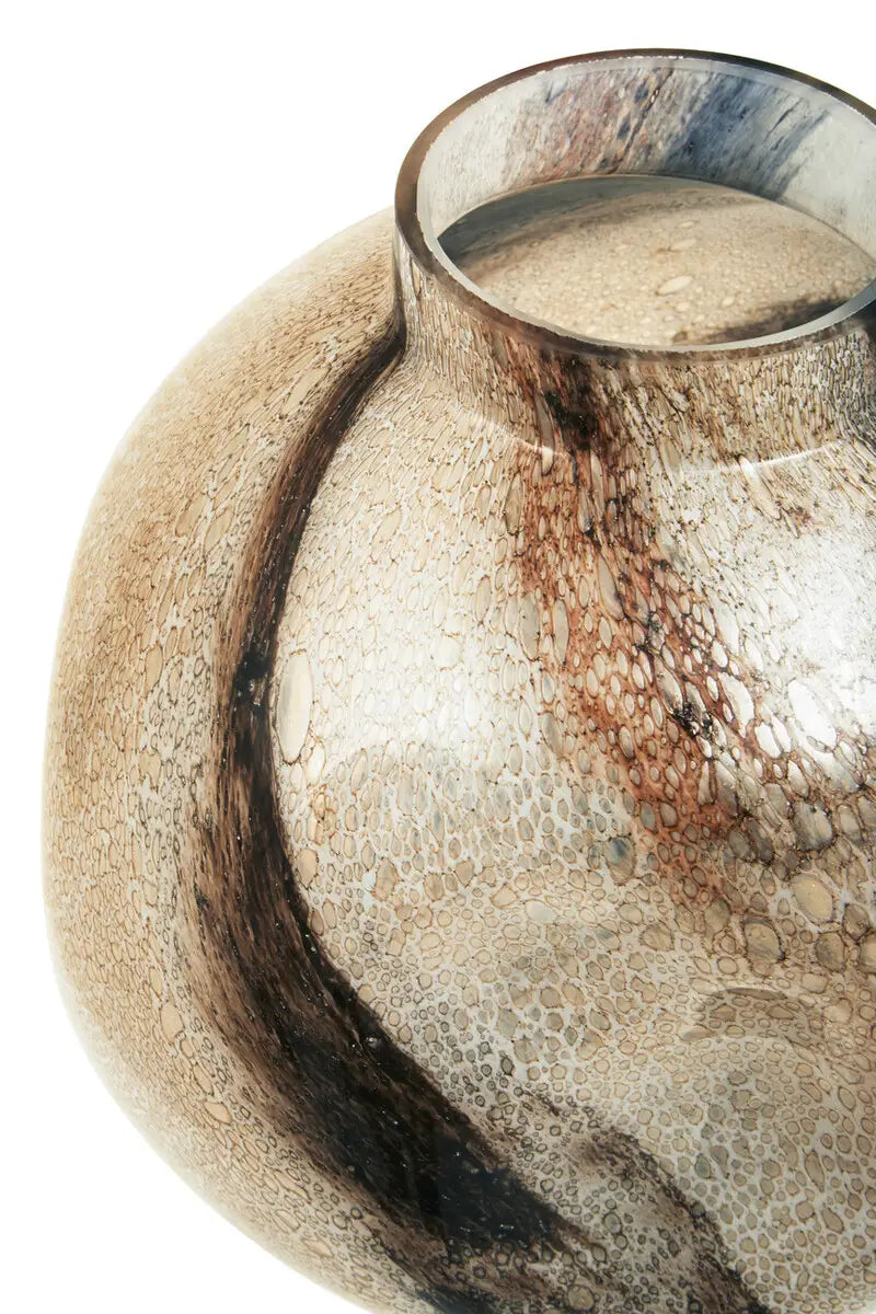 Round Glass Neutral Marbled Vase | Large