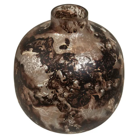Brown Marbled Round Glass Vase