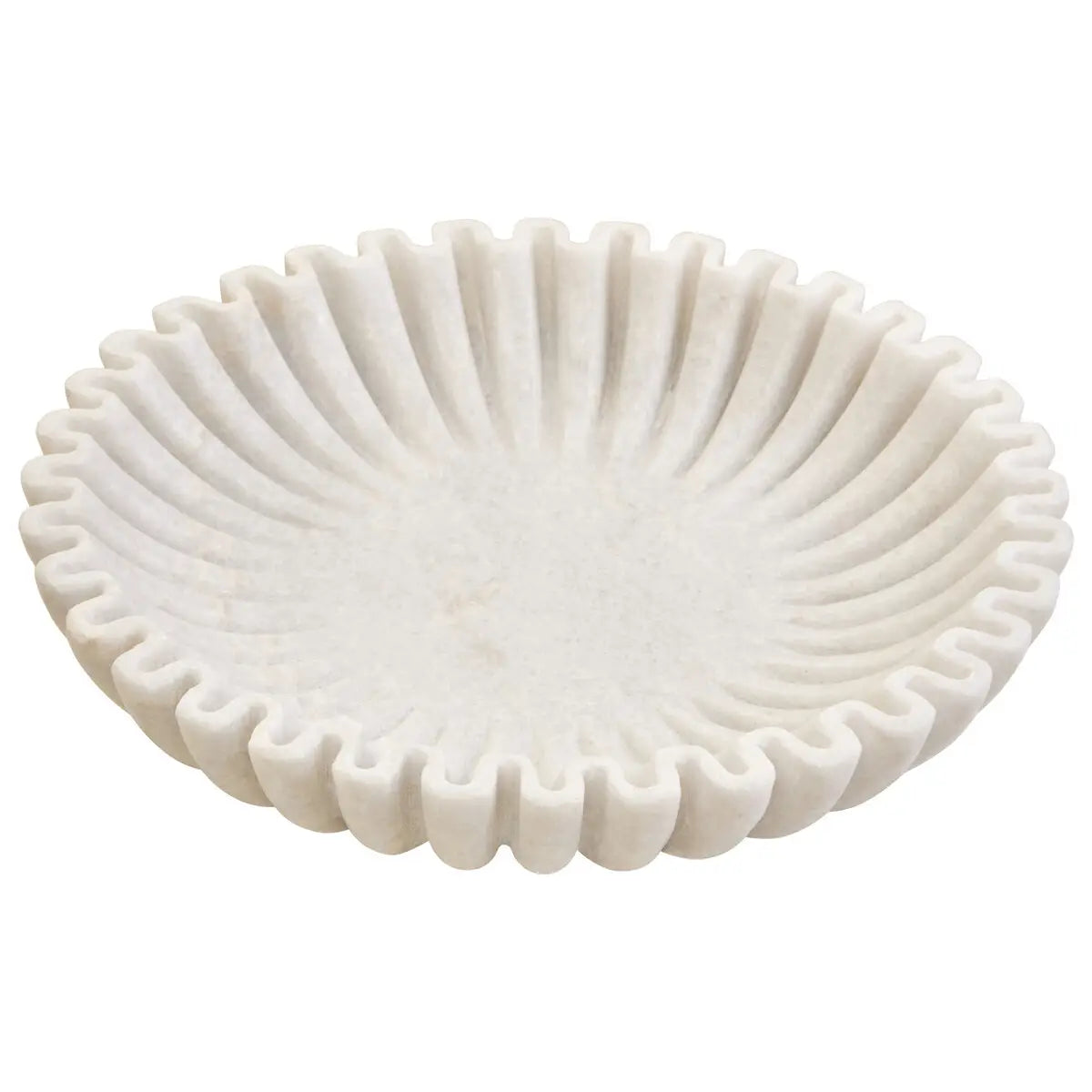 Large Round White Fluted Marble Bowl