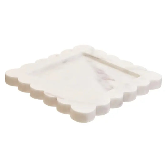 White Marble Square Small Tray with Scallop Edges