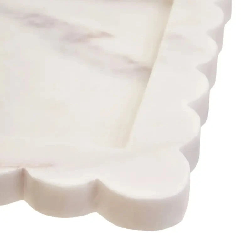 White Marble Square Small Tray with Scallop Edges