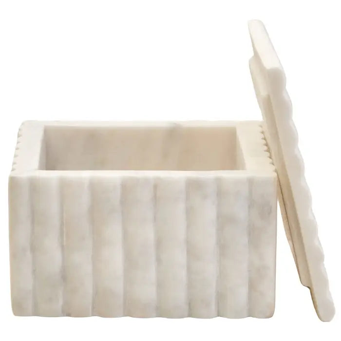 Square White Marble Fluted Box