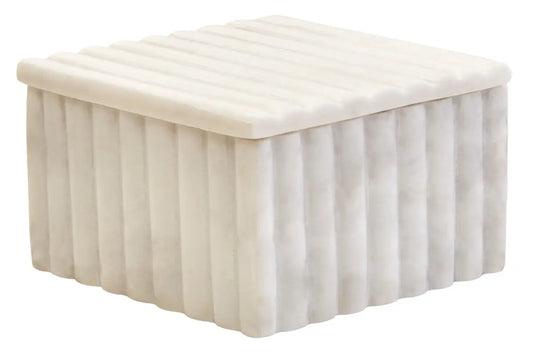 Square White Marble Fluted Box