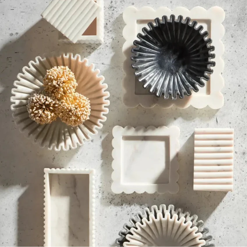 White Marble Square Small Tray with Scallop Edges