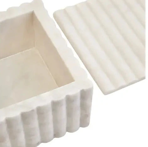 Square White Marble Fluted Box