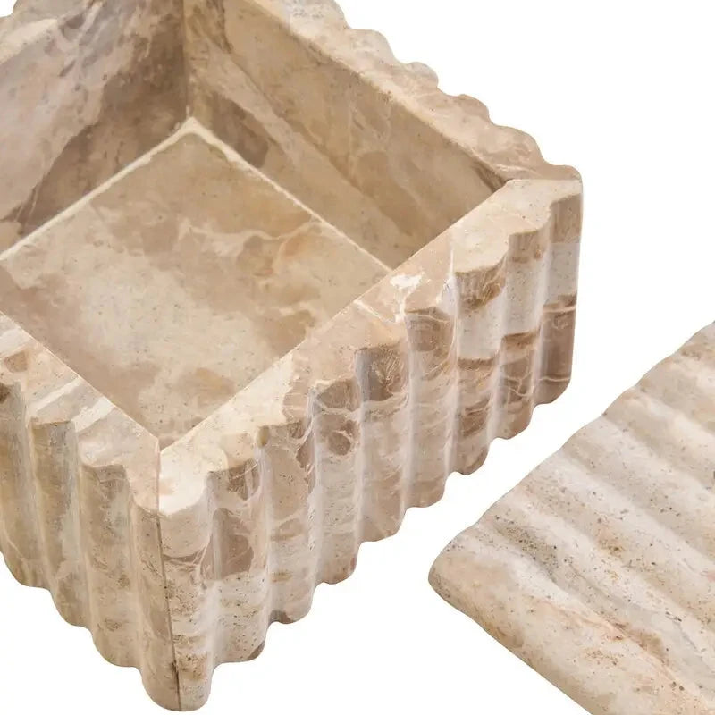 Square Chocolate Beige Marble Fluted Box