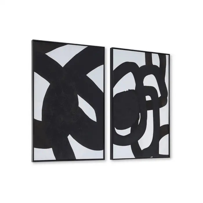 Set Of Two Back & White Abstract Wall Art Framed Canvases