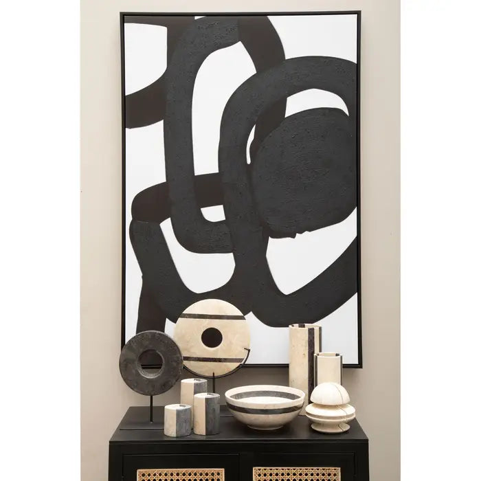 Set Of Two Back & White Abstract Wall Art Framed Canvases