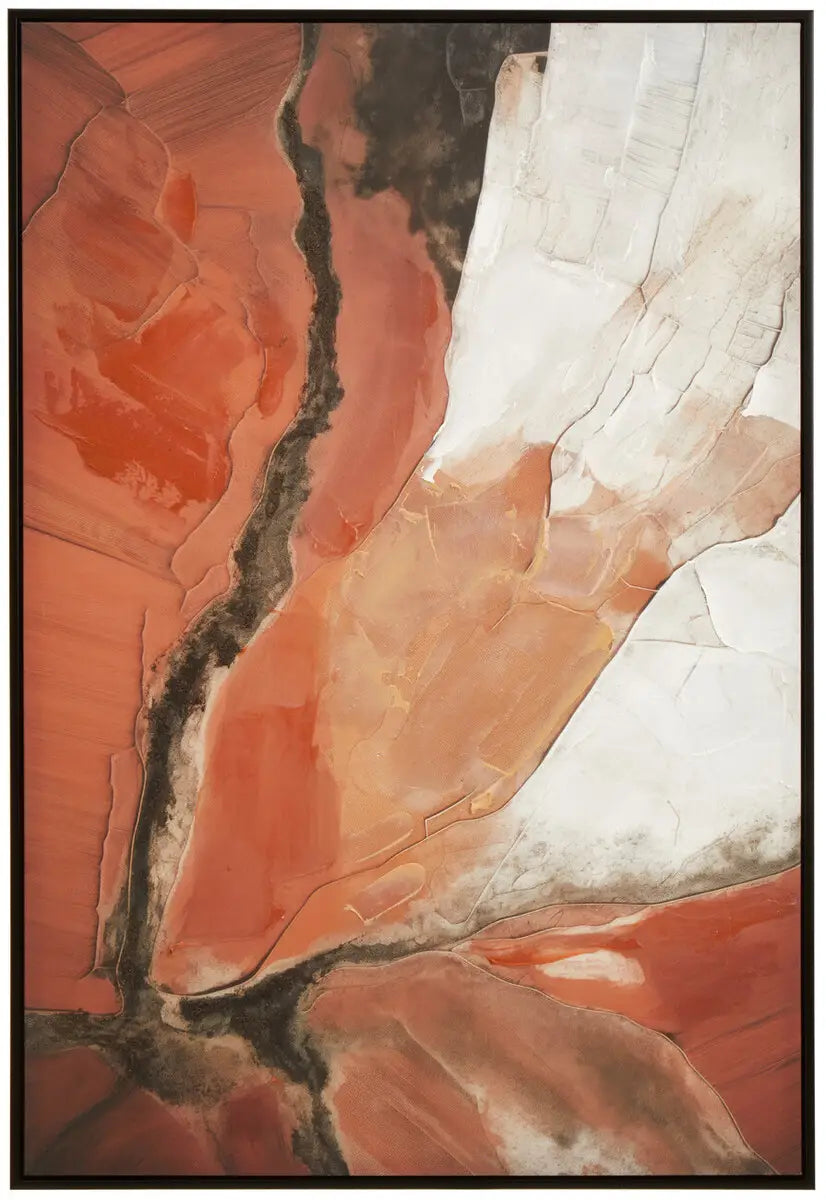 Orange / Red Textured Framed Canvas Abstract Wall Art