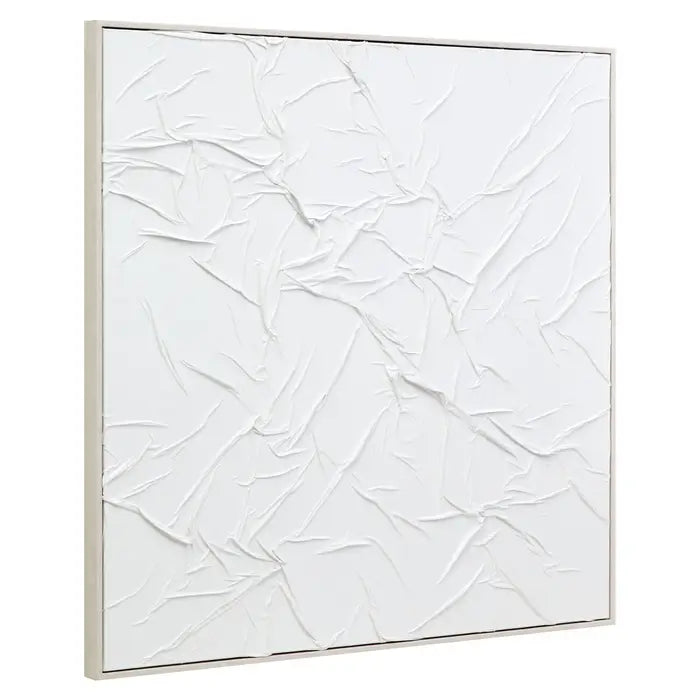 White Pleated Hand Painted Fabric Framed Canvas Wall Art