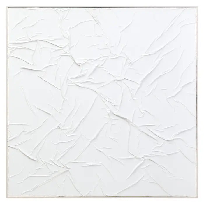 White Pleated Hand Painted Fabric Framed Canvas Wall Art