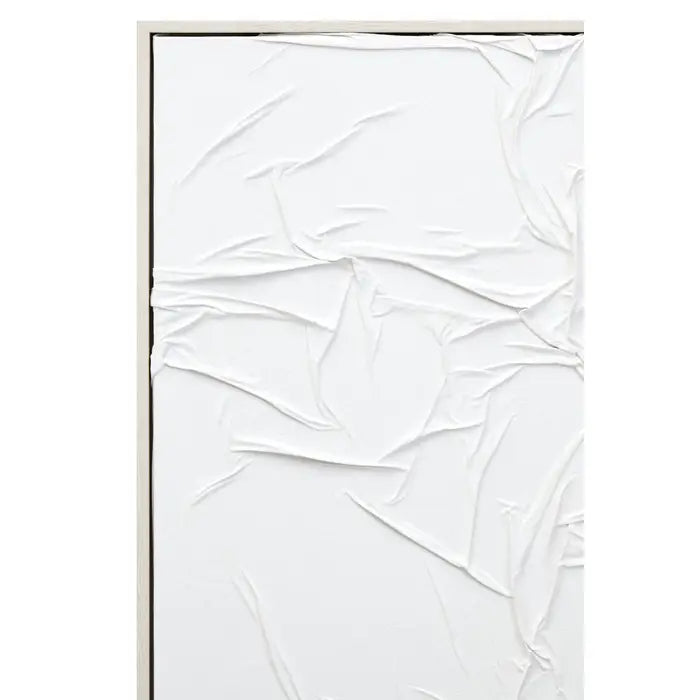 White Pleated Hand Painted Fabric Framed Canvas Wall Art