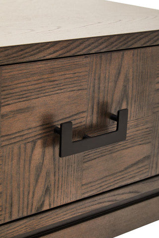 One Drawer Antique Grey Wood Side Table With Black Handle