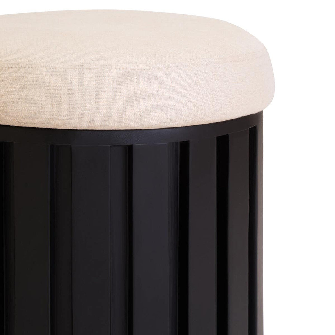 Black Mango Wood and Cream Linen Stool