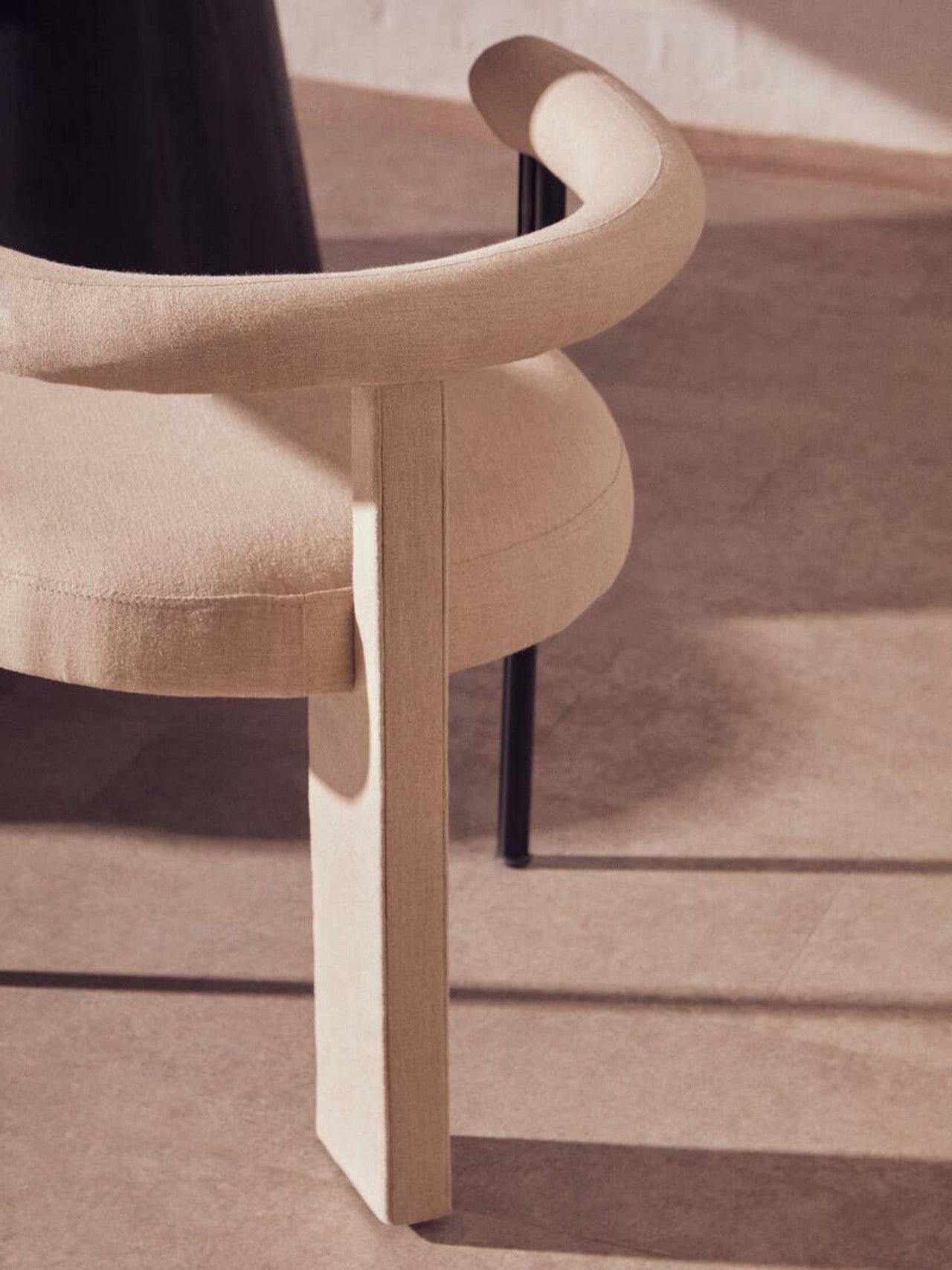 Cream Texture Linen Dining Chair with Black Metal Frame