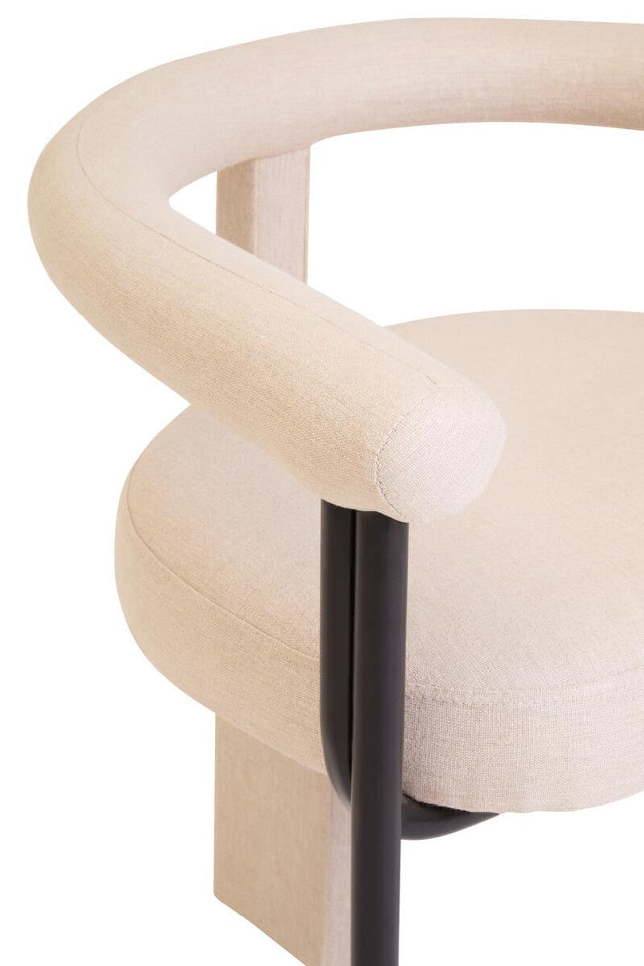 Cream Texture Linen Dining Chair with Black Metal Frame