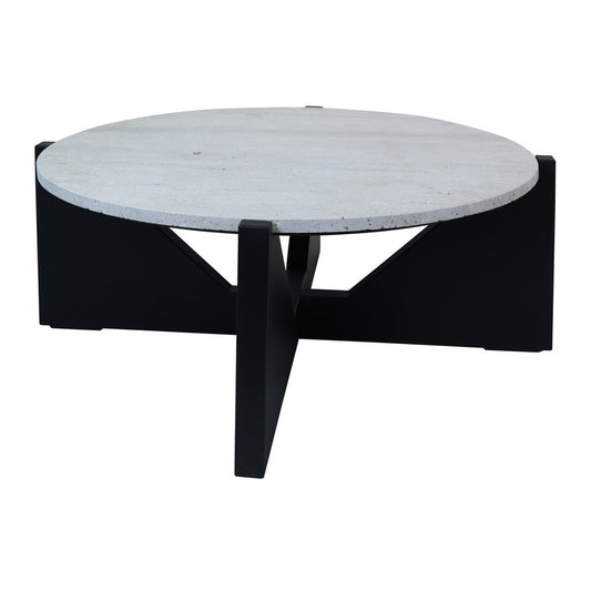 Coffee Table Black Acacia Wood With Travertine Top