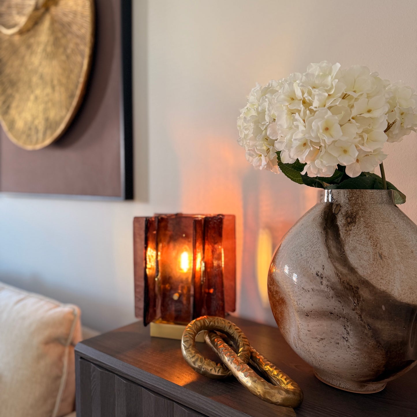 Round Glass Neutral Marbled Vase | Large