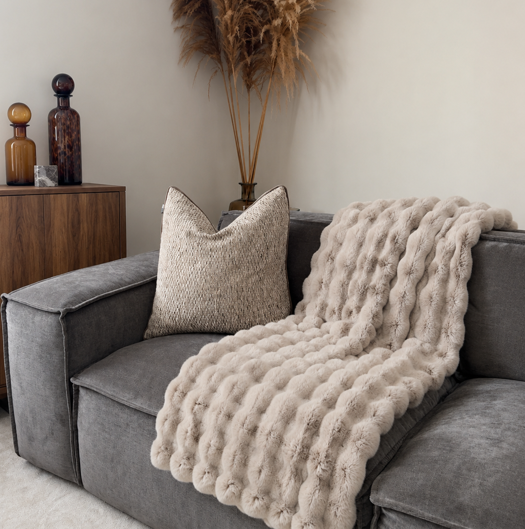 Luxury Beige Fur Throw Blanket