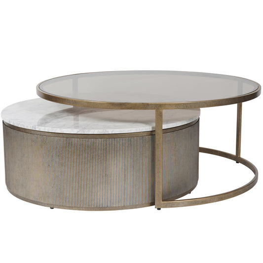 Aged Gold Corrugated Set Of 2 Nesting Coffee Tables