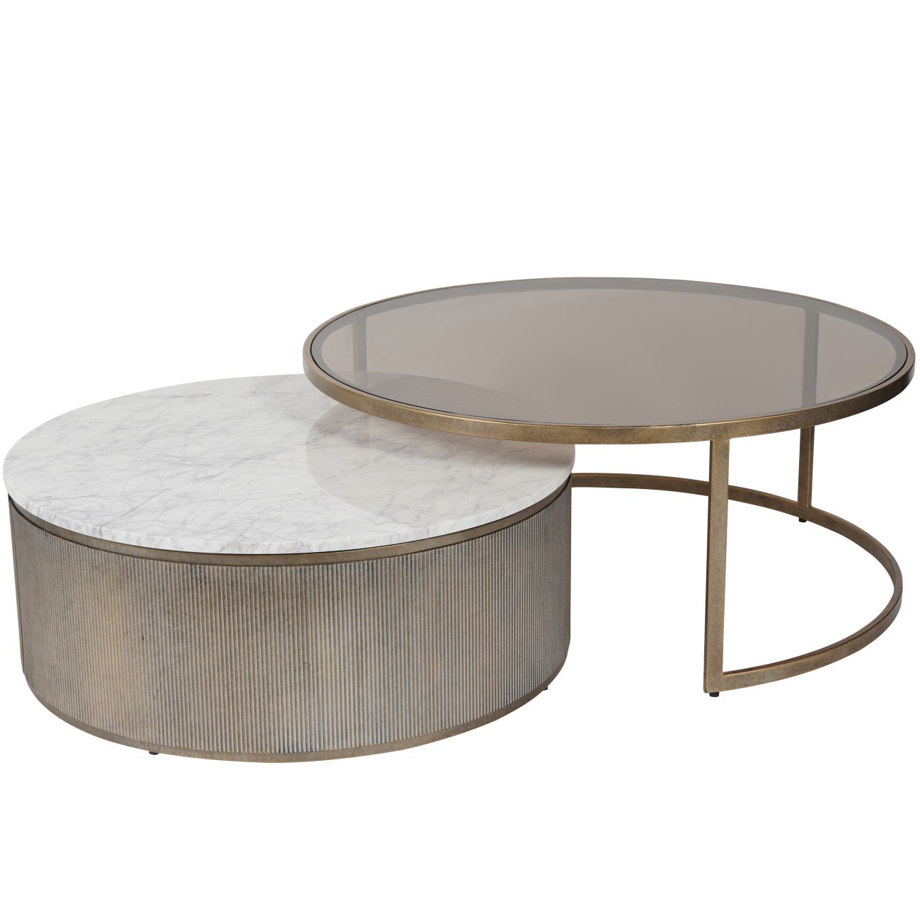 Aged Gold Corrugated Set Of 2 Nesting Coffee Tables