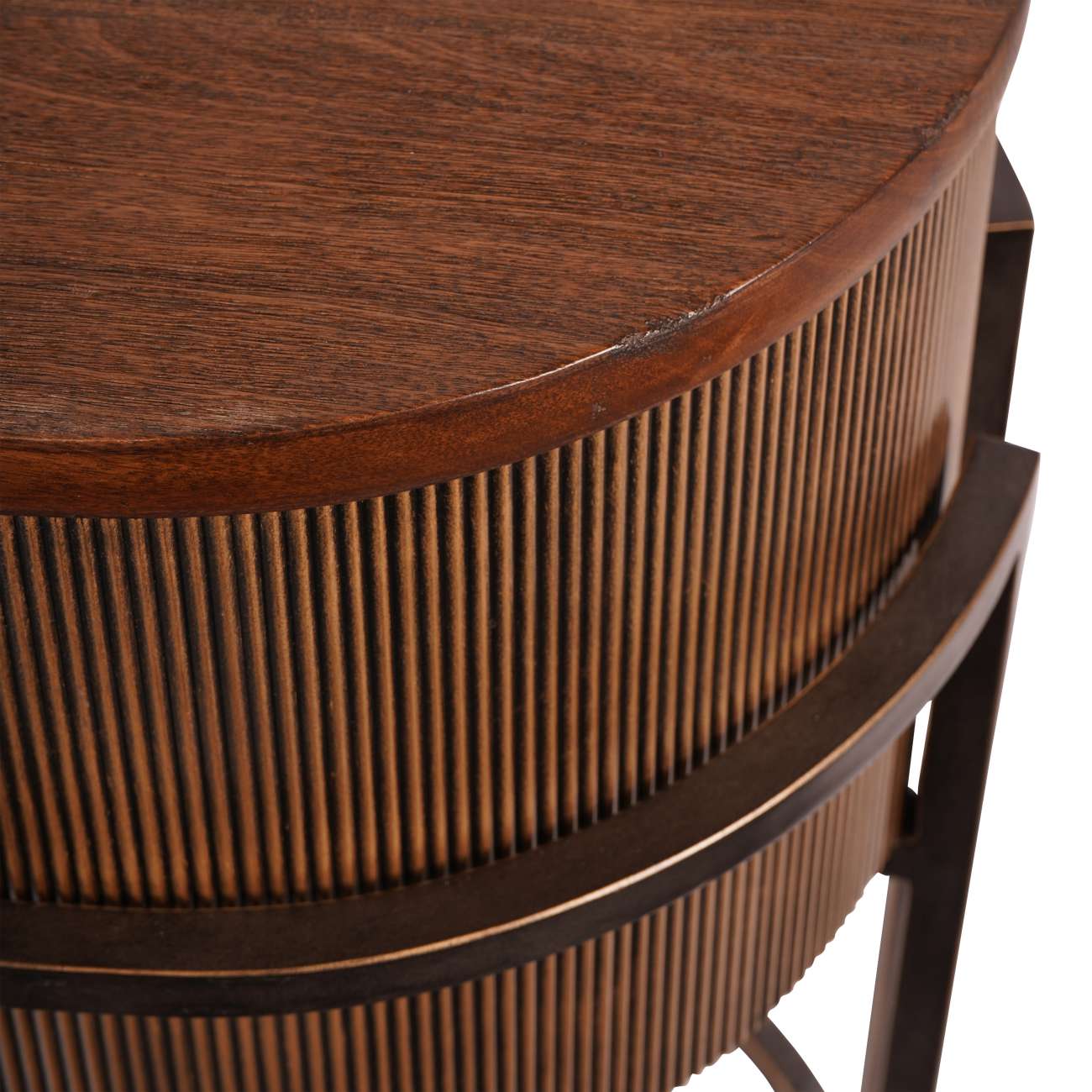 Corrugated Gold/Bronze & Dark Wood Console Table