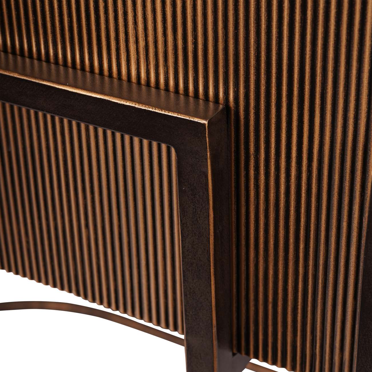 Corrugated Gold/Bronze & Dark Wood Console Table