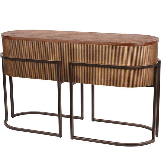 Corrugated Gold/Bronze & Dark Wood Console Table