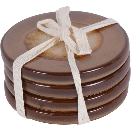 Brown Reactive Glaze Round Coasters Set Of 4