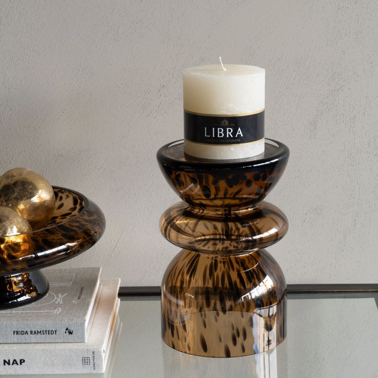 Brown Spotted Glass Vase / Candle Holder