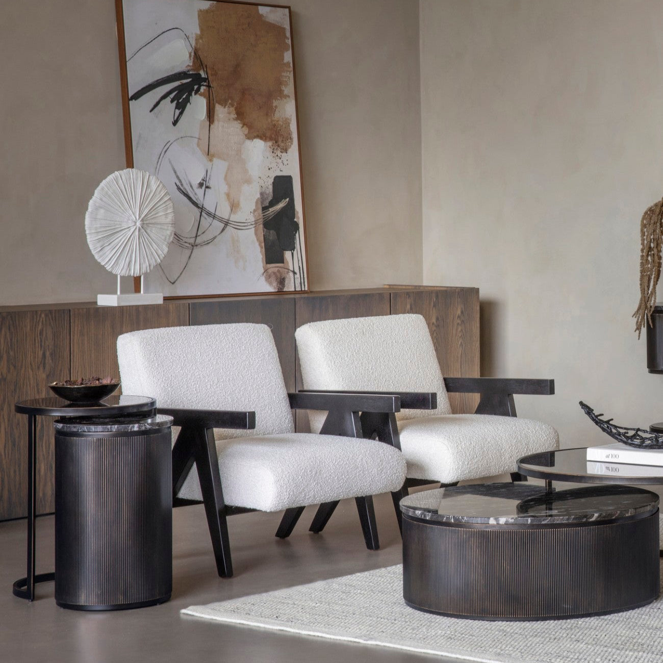 Black Set of 2 Corrugated Nesting Side Tables