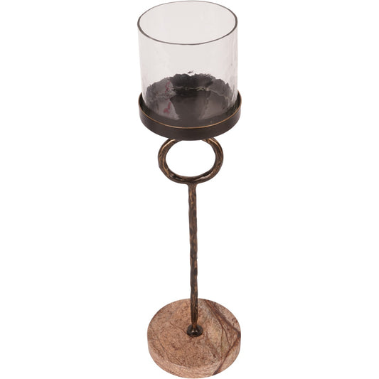 Antique Gold Table Hurricane Candle Holder With Marble Base | Small