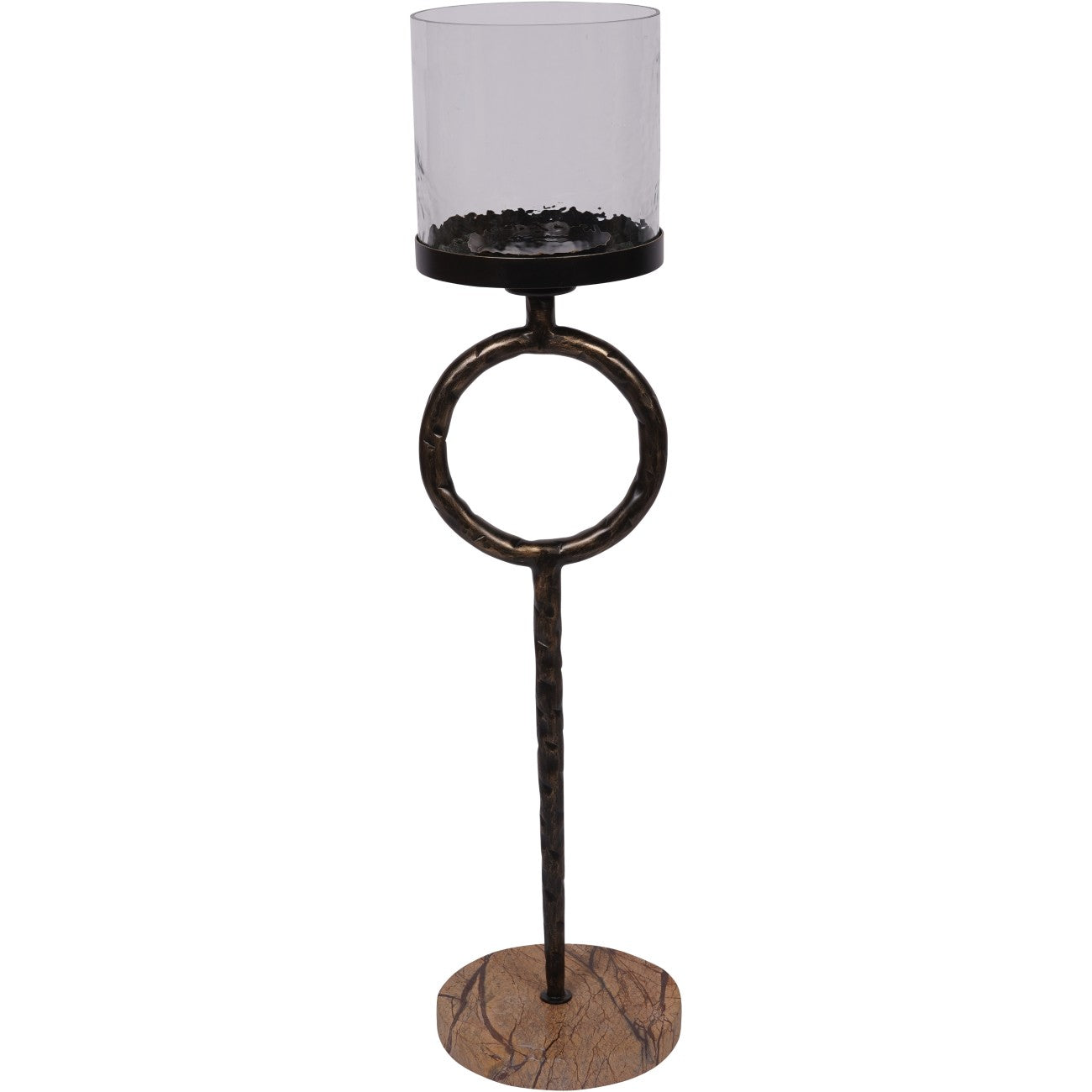 Antique Gold Floor Hurricane Candle Holder With Marble Base | Small