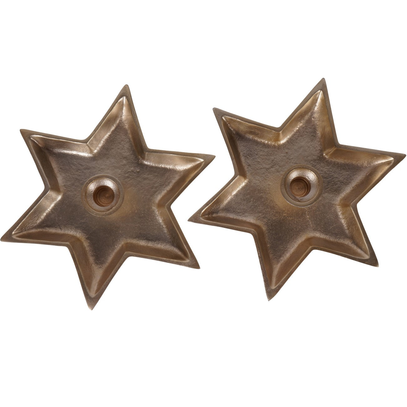 Set Of Two Large Star Gold Christmas Candle Holders