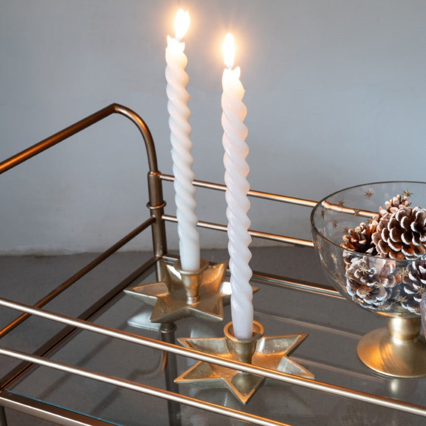 Set Of Two Large Star Gold Christmas Candle Holders