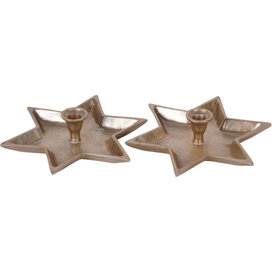 Set Of Two Large Star Gold Christmas Candle Holders